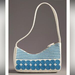 New Anthropologie Asymmetric Beaded Shoulder Bag Blue White Greek